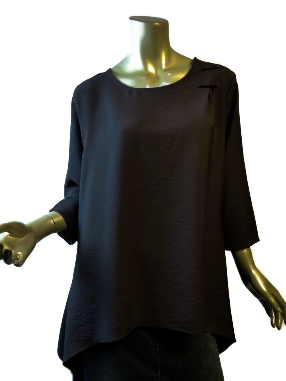 C by Connie K Flared Tunic Top Sz Medium Textured Pewter Gray Spike Buttons